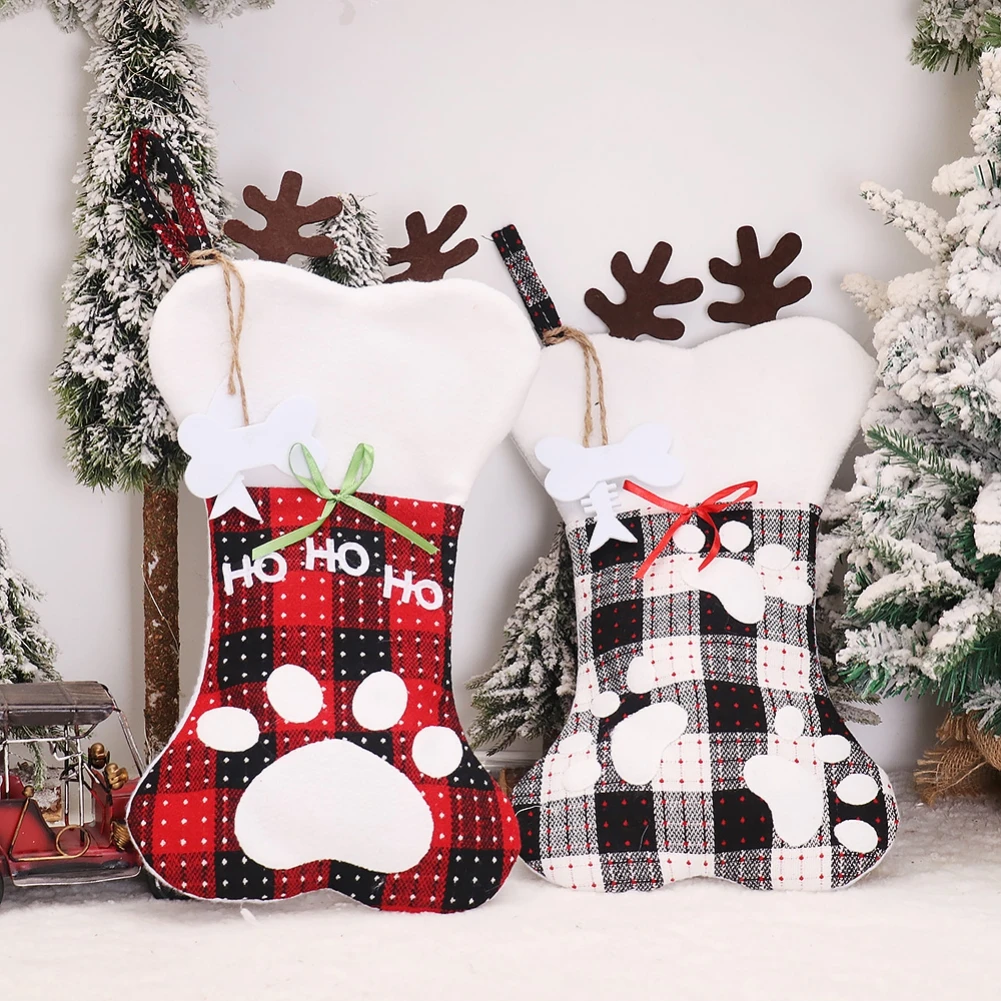 Calze natalizie per cani da compagnia decorazioni per appendere l\'albero di natale calze per animali domestici a forma di osso grande per cani borsa