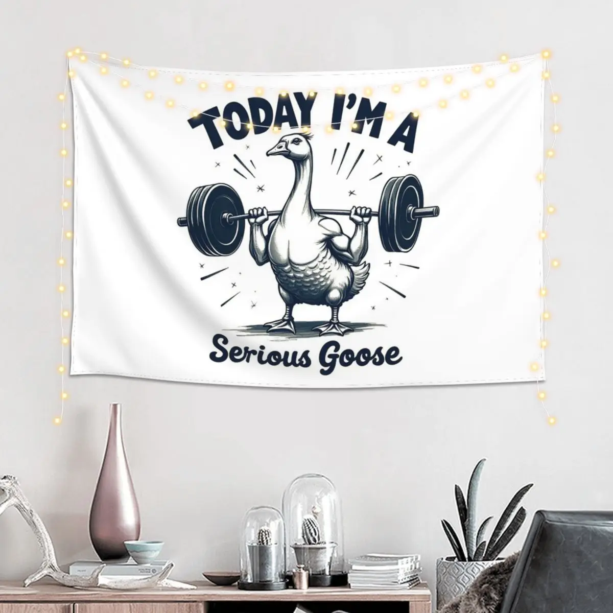 Today I'm A Serious Goose Lifting Weights Gym Tapestry Funny Wall Hanging Aesthetic Home Decoration Tapestries for Dorm Room