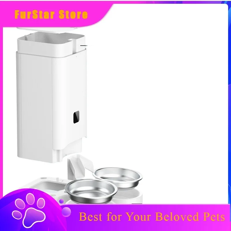 FurStarJingwang Pet Stainless Steel Automatic Feeder Cats Dogs Timing Quantitative Feeding Triple/Double Bowls Visual Monitoring