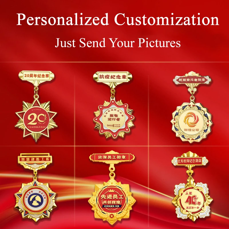 Free Custom Blank Metal Honor Medal Badge With Ribbon Pin Free Logo Printing Engraving Zinc Alloy Gold Plated Award Souvenir view 5