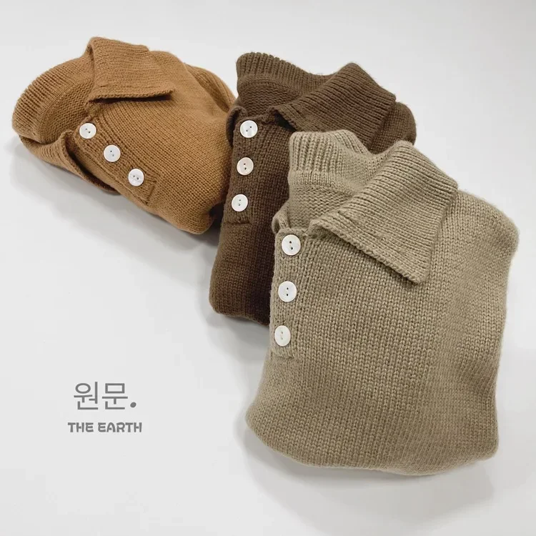 Pull en tricot à manches longues pour enfants, pull en coton chaud pour garçons et filles, vêtements solides pour bébé, automne et hiver, nouveau