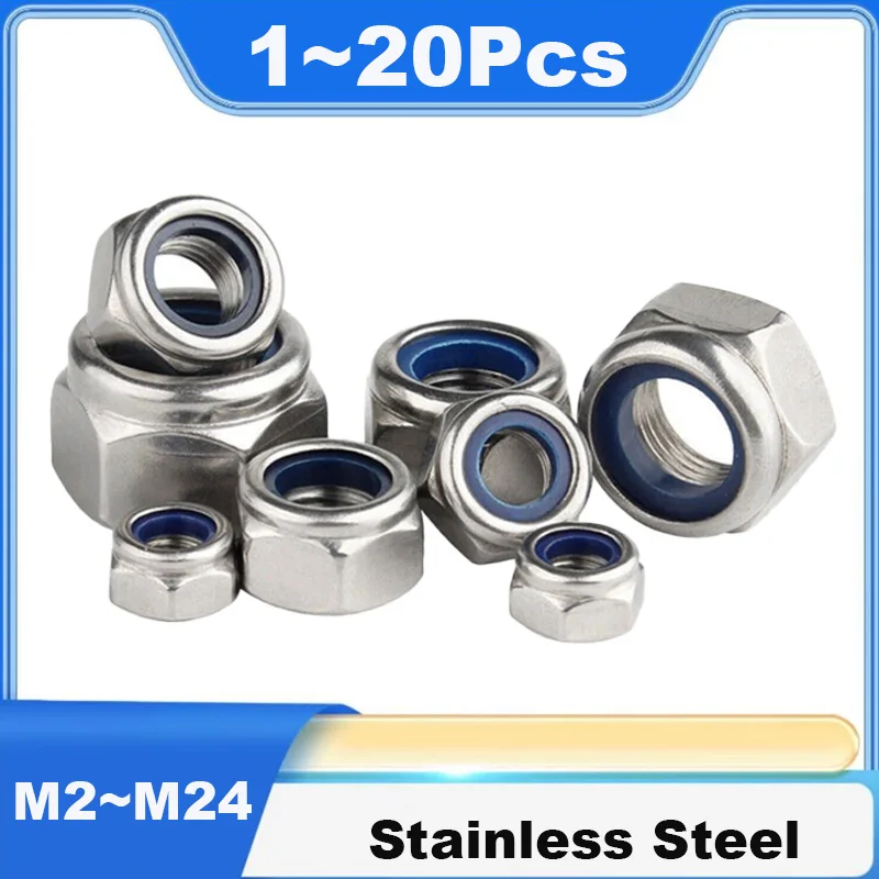 Hex Hexagon Nylon Insert Self Lock Nut Nylock Nut Locknut 304 316 Stainless Steel Metric Anti-Vibration Lock Nut Hardware Parts