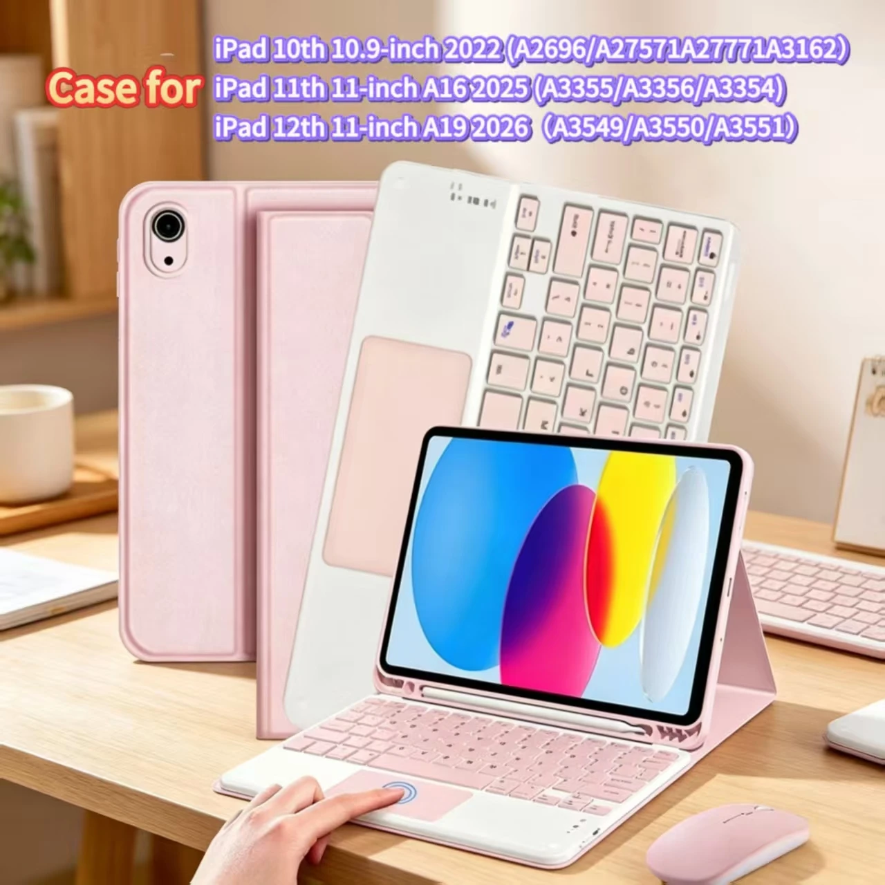 Case for iPad A16/A19 11 Inch 2025/2026, Wireless Bluetooth Keyboard Case for iPad 10th 10.9 Inch 2022, for iPad Smart Stand Cov
