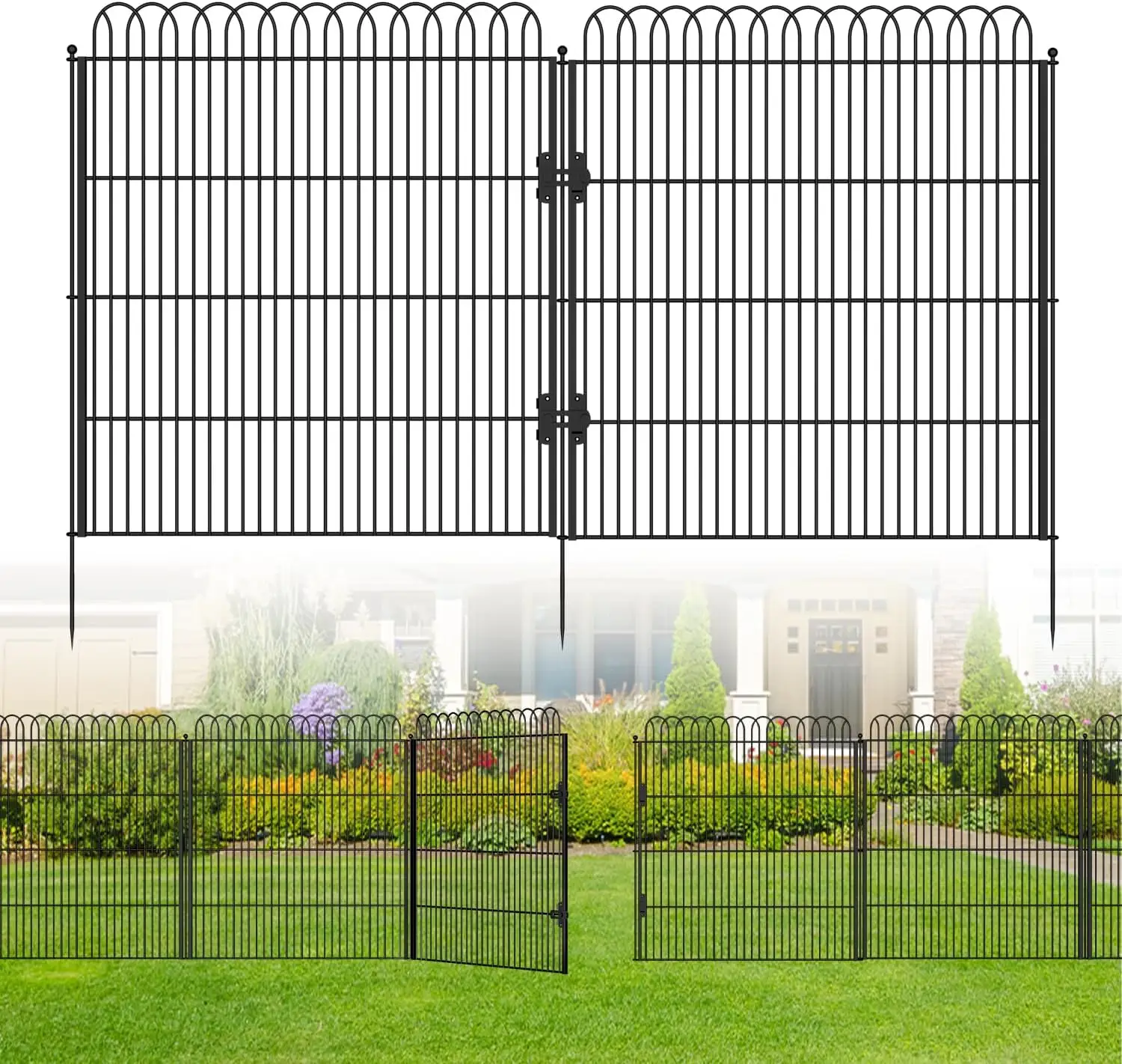 

10-Panel No-Dig Tall Garden Fence, 40in H x 24ft L, Rustproof Metal Animal Barrier with Double Lock