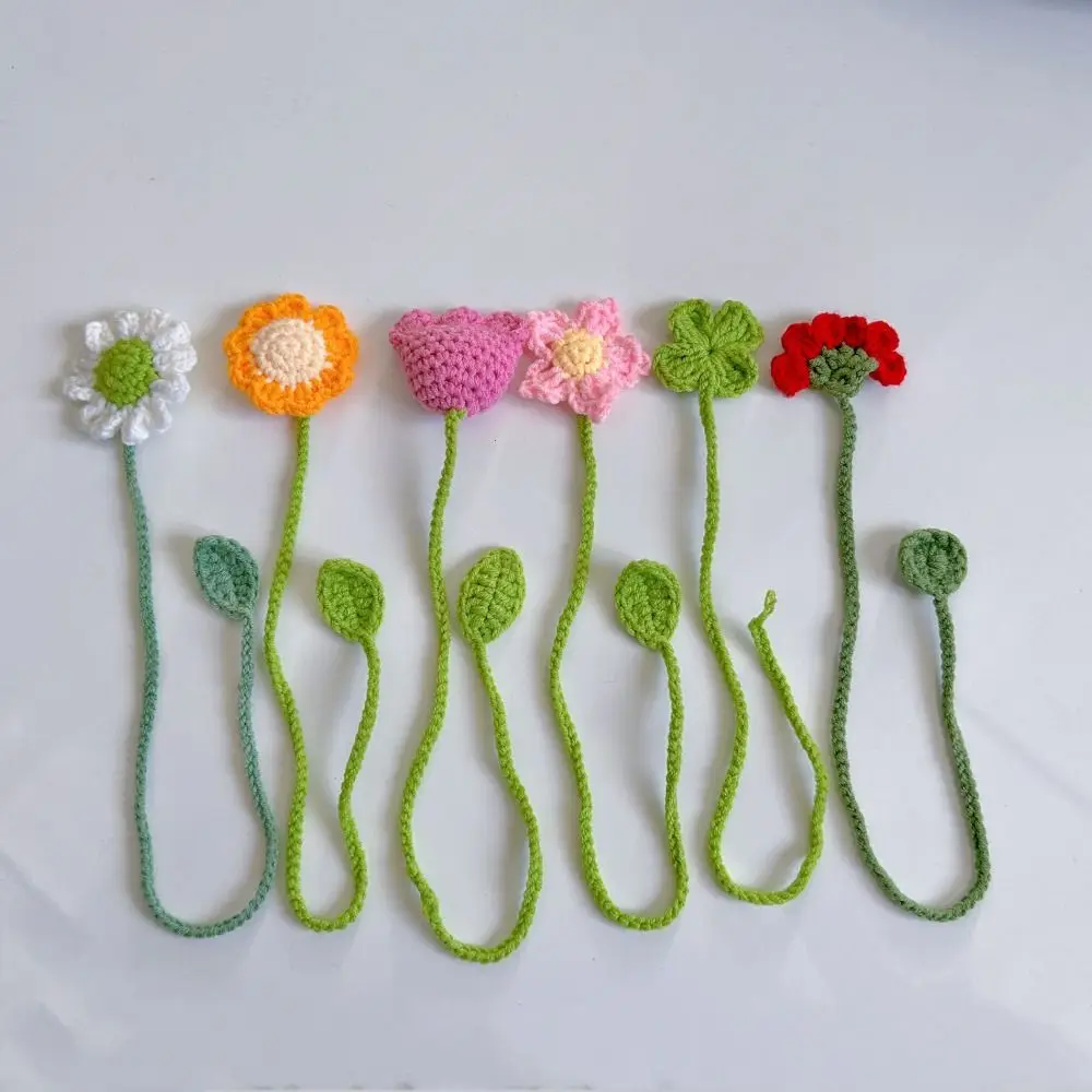 INS Handmade Knitted Bookmark Daisy Flower Belt Floral Pendants Page Marker Unique Crochet Book Marker Perfect Gift