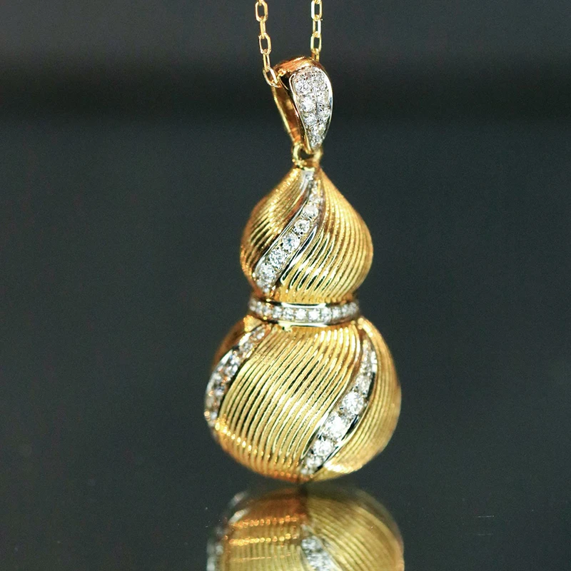 Aazuo Vintage Jewelry 18K Yellow Solid Gold Real Natrual Diamond Fashion Calabash Only Pendent Without Chain Gift Senior Banquet