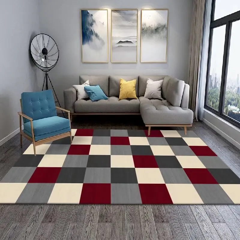 Modern Nordic Geometry Rugs for Living Room Decoration Grey Plaid Sofa Coffee Table Carpet Bedroom Decor Non-slip Mats Tapete 러그