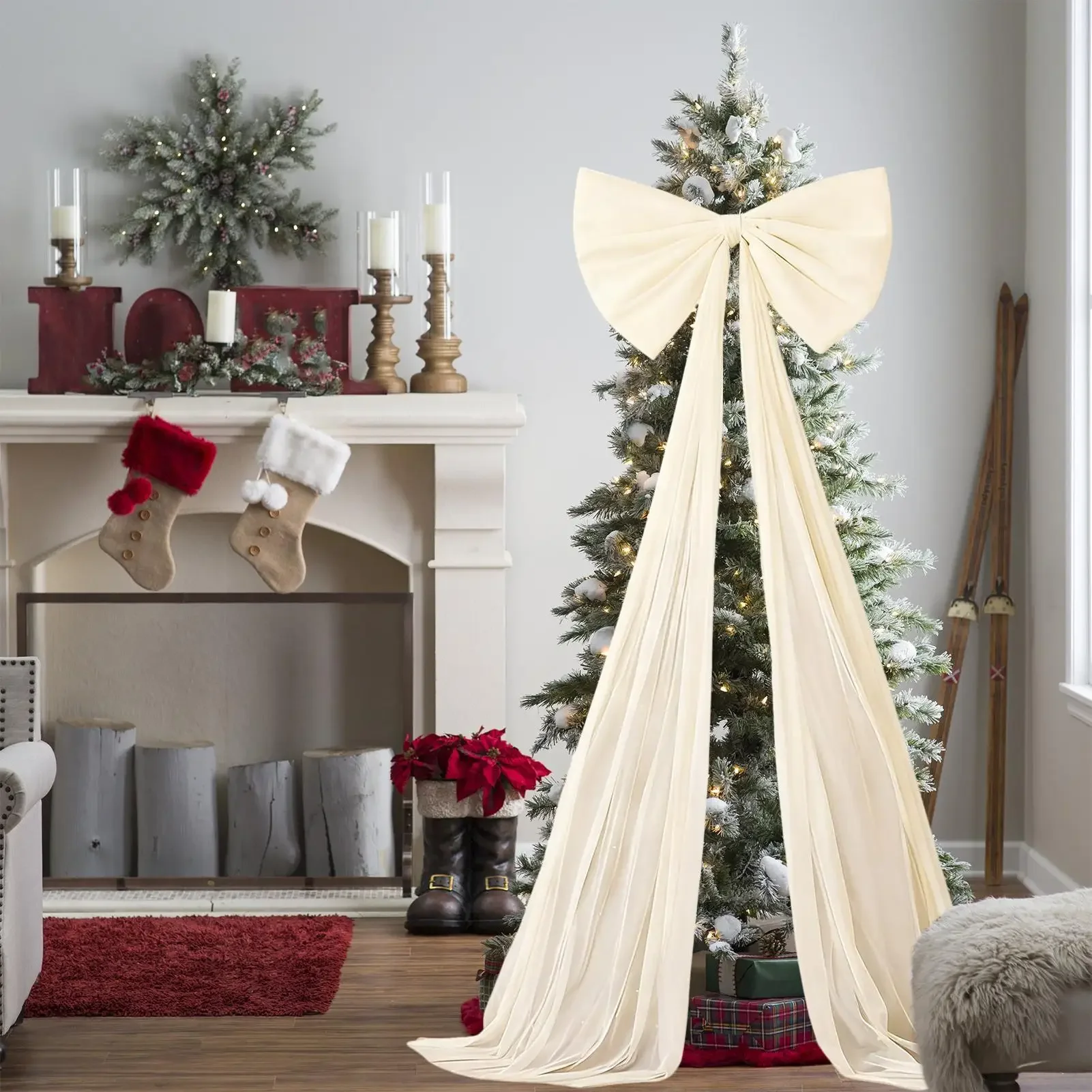 180cm Super Large Christmas Bow WineRed Velvet Christmas Tree Topper Bow Long Streamers Ribbon Bow Front Door Pendant
