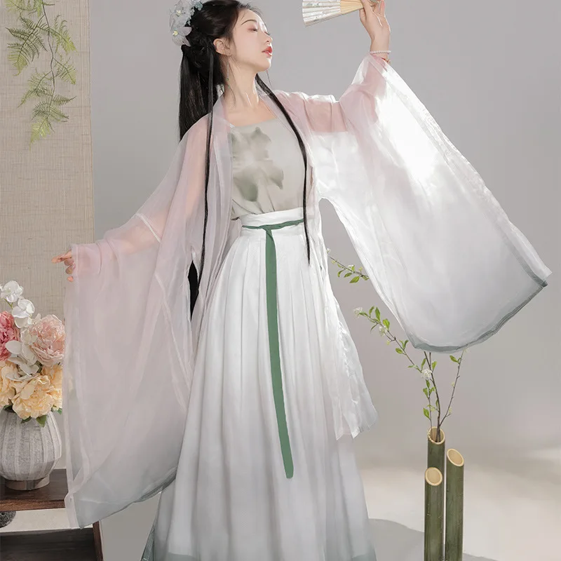 Hanfu YF55 2024ระบบเพลงใหม่เสื้อผ้าผู้ใหญ่โบราณนางฟ้าสุดๆเสื้อเชิ้ตแขนใหญ่กระโปรงยาวเอว