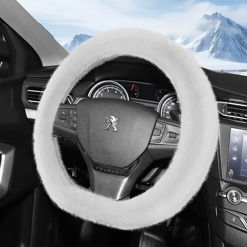 Suitable for Peugeot Long Plush Steering Wheel Cover, Fashionable Autumn and Winter Warm Non-Slip Protective Cover 208 2008 308 508 5008 408 4008 3008 Partner Expert Boxer Rifter 2008 E-208 Gti Traveller