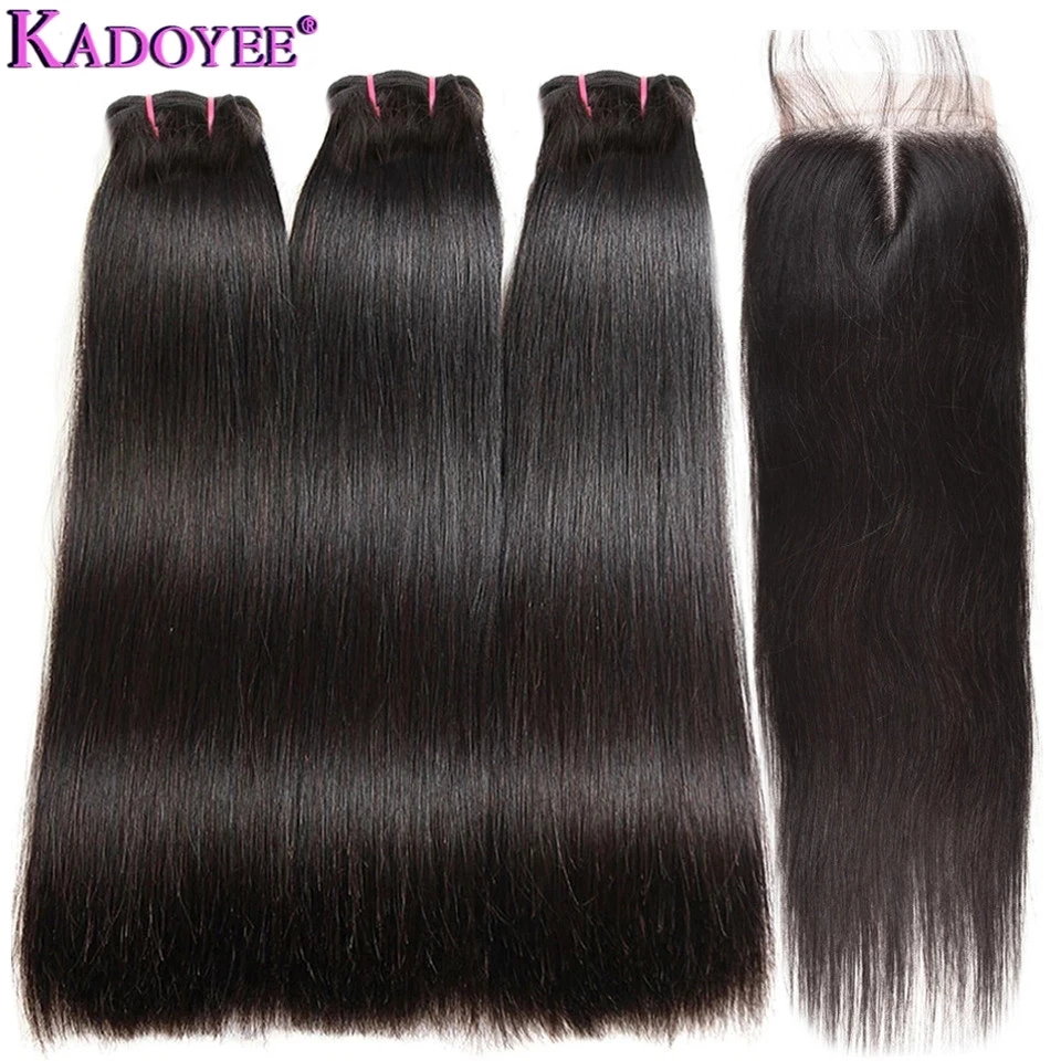 Natural Straight hair bundles with closure 3 Bundles With Closure Double Drawn Funmi Hair Extensions For Black Women Hair Weave