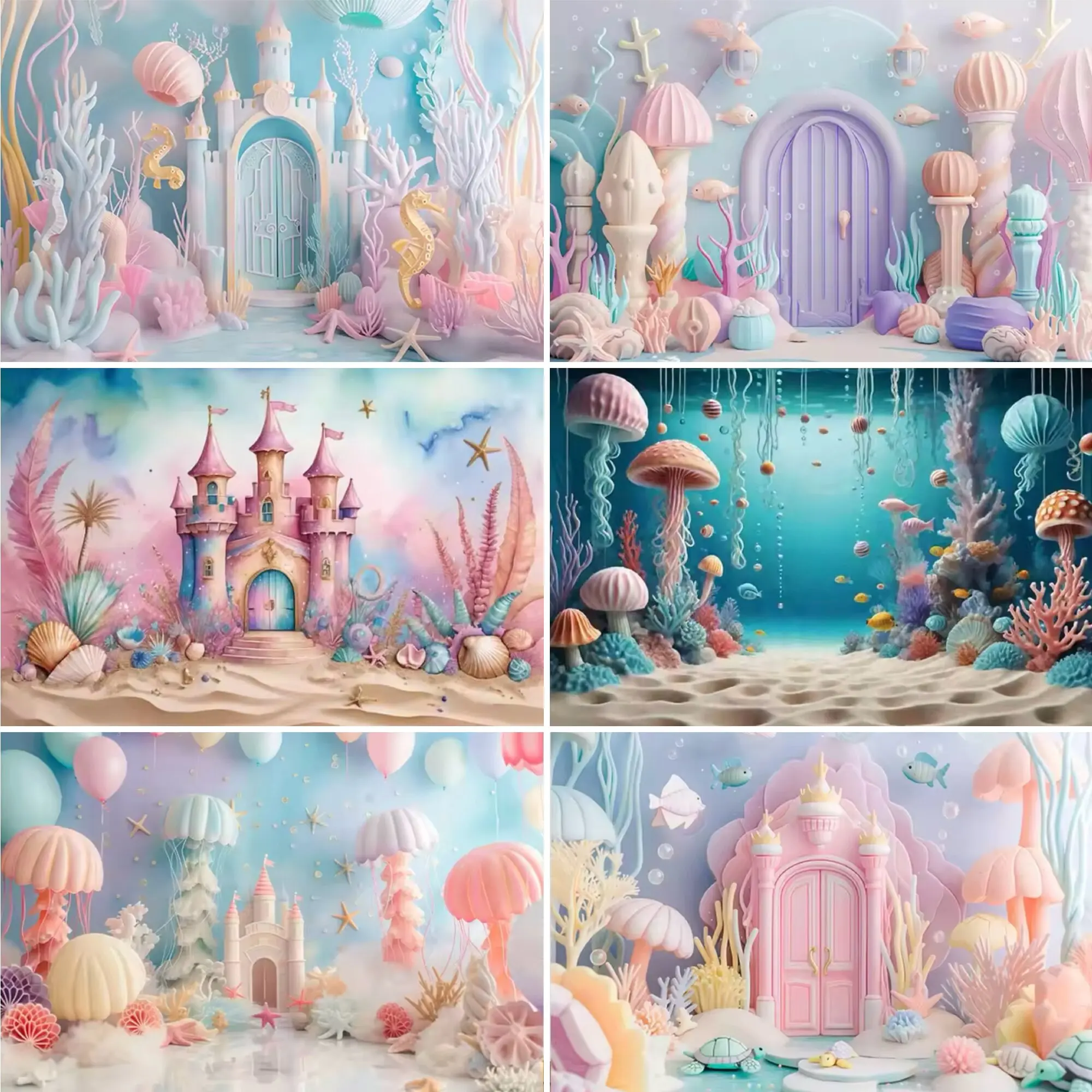 

Underwater Castle Underwater Shell Jellyfish Theme Pink Children's Birthday Party Party Decoration Background Photo Photography