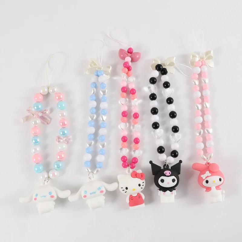 Sanrio Kuromi Hello Kitty Y2K Key Chain Diy Phone Case Pendant Cartoon Figure Beaded Ornament Accessory Girls Backpack Pendant