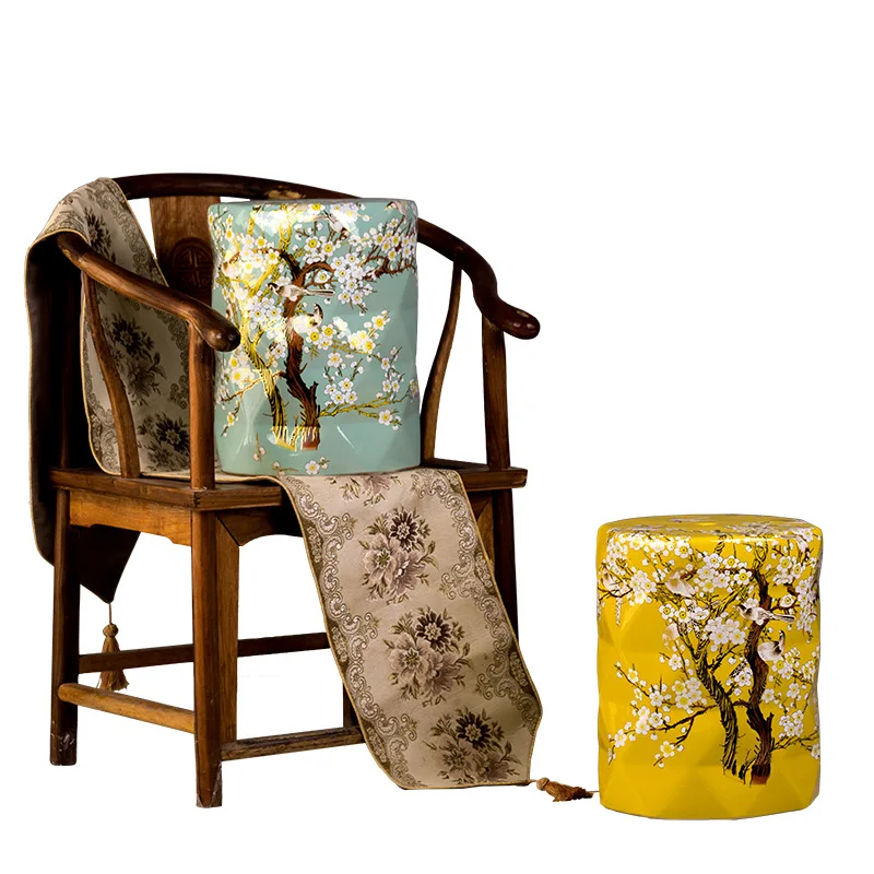 

High temperature ceramic drum stool, American rural new Chinese style/shoe changing stool, flower and bird stool
