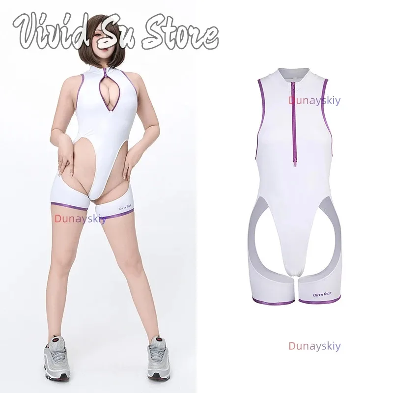 

COSda@Anime Cospaly Swimsuit Costumes Hollow Out High Split Chest Zipper Hip Zentai Jumpsuits Sexy Women's Bodysuits Summertime