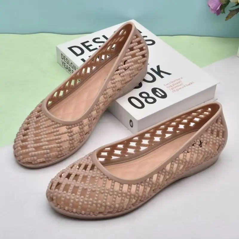 

Summer Women's New Flat Sole Cave Shoes Injection Molding Soft Sole Non Slip Round Toe Shallow Slip On Beach Sandals Wading Shoe