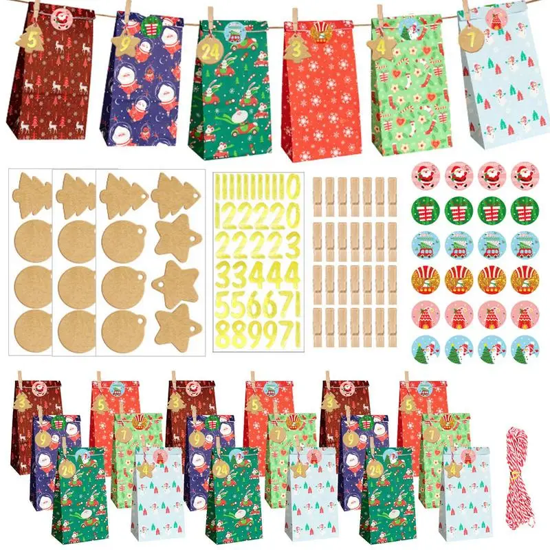 Christmas Wrapping Bags For Gifts Christmas Decoration Bag Kraft Paper 24PCS Christmas Wrapping Sacks Party Favor Bags