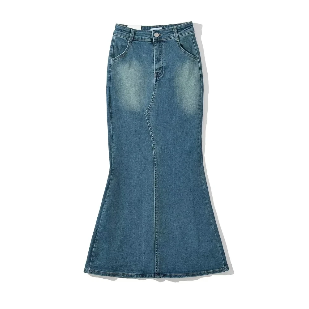 Sexy Trendy Girl Bodycon Denim Skirt Fish Tail High Waist Long Dress Women's Fashion Street Style Pure Color A-Line Skirt