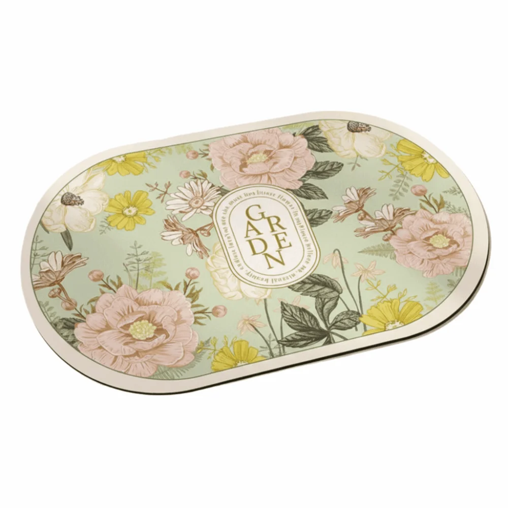 

Elegant Bathroom Floor Mat Soft Machine Washable Absorbent Bath Carpet Flower Printing Quick Drying Anti Slip Door Mat