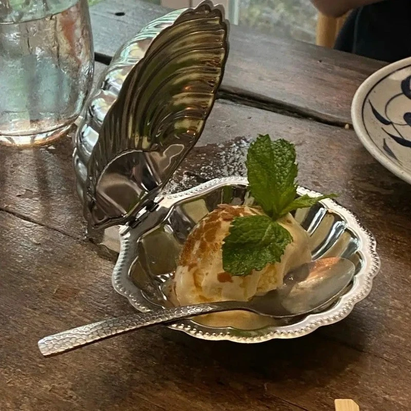 الفرنسية خمر شل طبق الزبدة حامل مجوهرات من صلب لا يصدأ INS صندوق طاولة الرجعية الغربية للتخزين أو استخدام الديكور #2