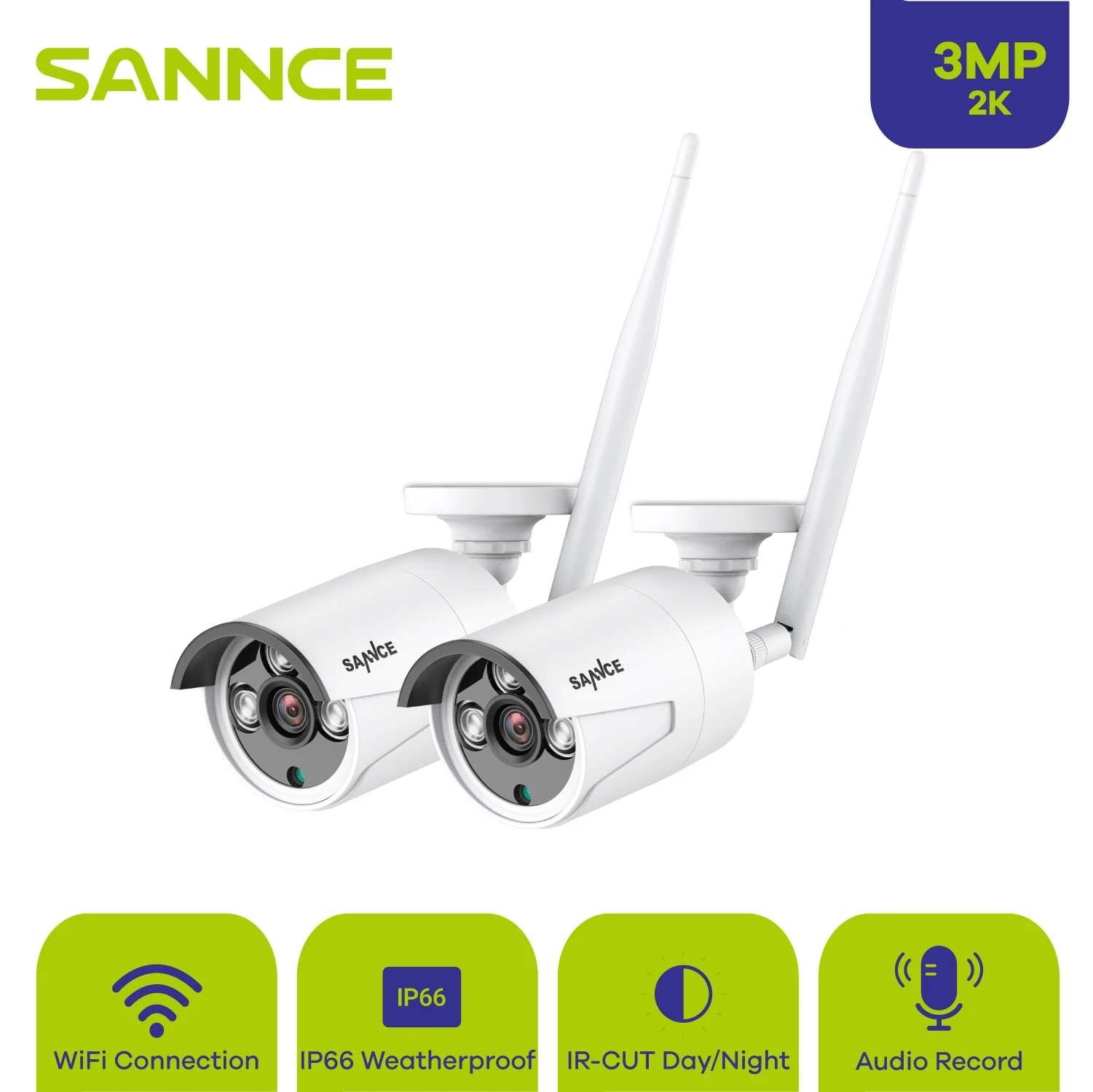 

SANNCE 3MP Wireless CCTV System Outdoor IR Night Vision Waterproof IP Camera Home Security Video Surveillance Kit Wire Camera