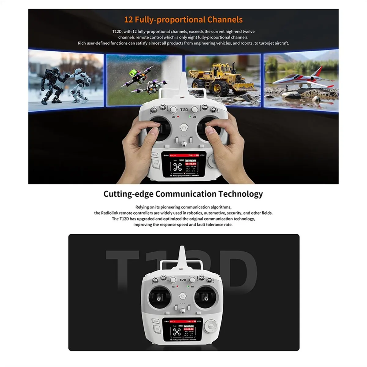 (A26M) For RadioLink T12D 12CH RC Transmitter+R16F Receiver 2.4GHz Remote Controller for FPV Drone Fixed Wing Airplane Car L