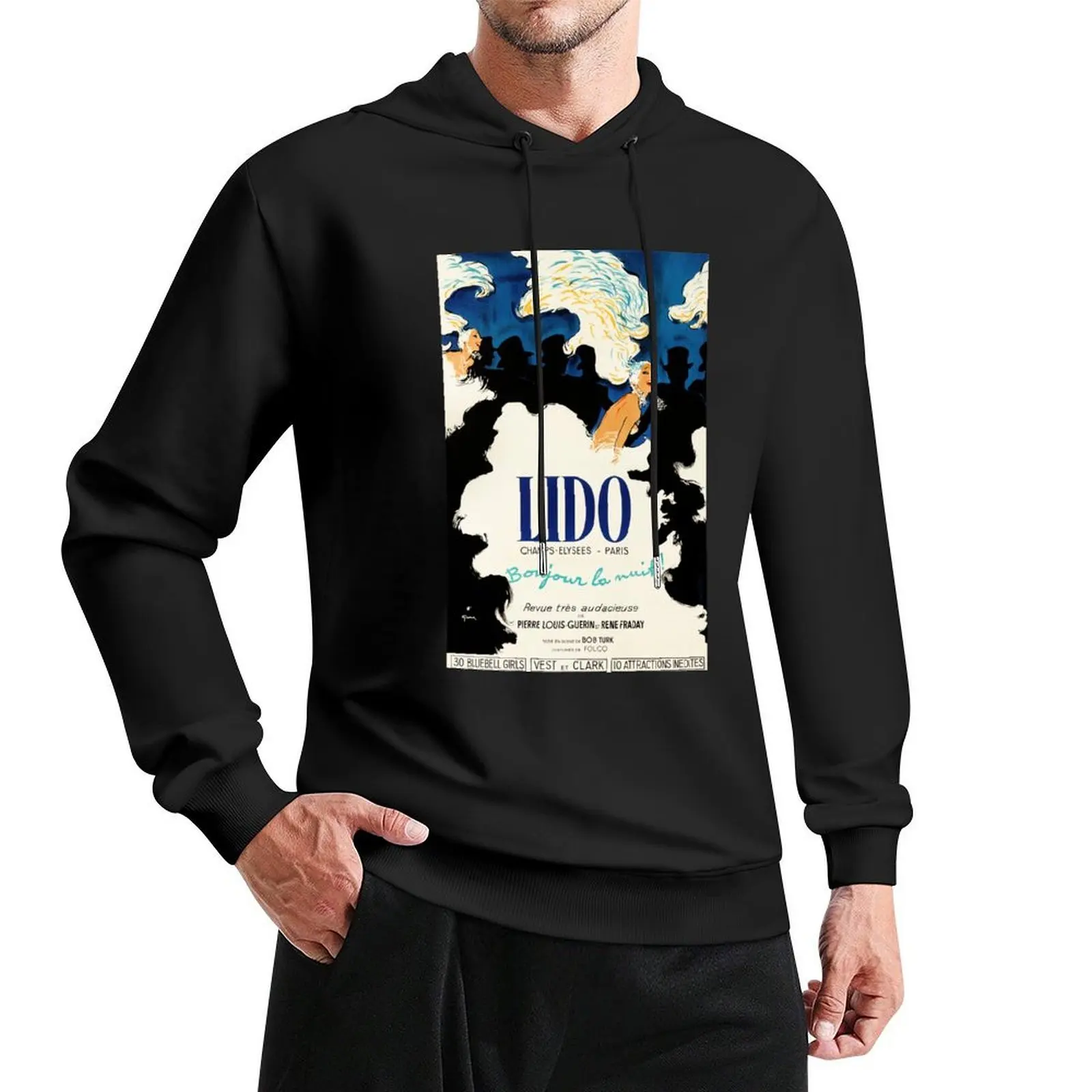 Vintage Poster Ad - Lido Cabaret - Champs-élysées Paris, France - Bonjour la Nuit! René Gruau (Hello Night!) Hoodie