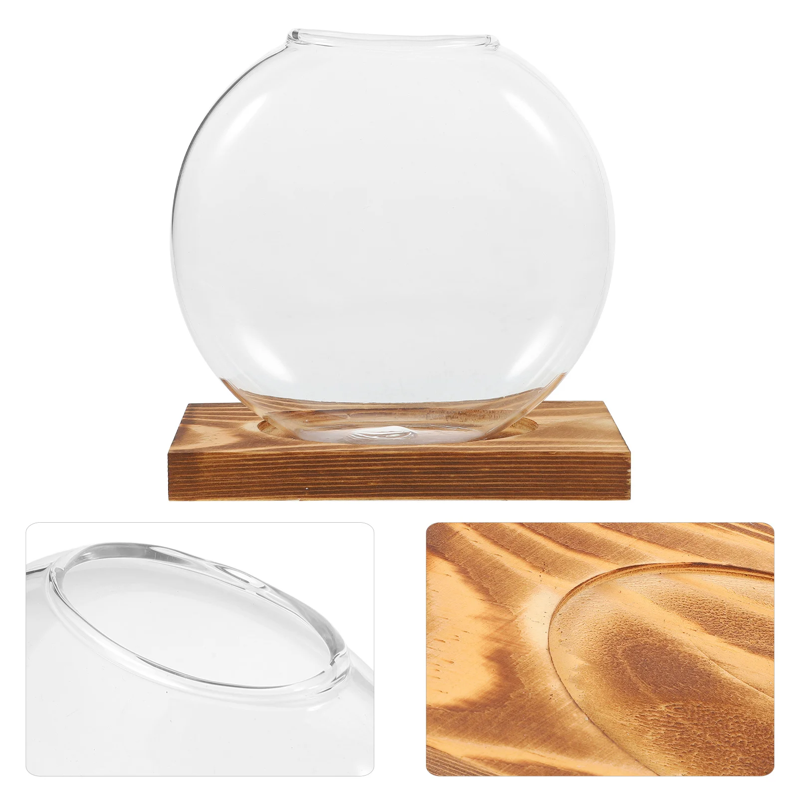 

Hydroponic Glass Vase Transparent Wooden Base Desktop Plant Propagation Station Indoor Terrarium Container Glass Plant Bases
