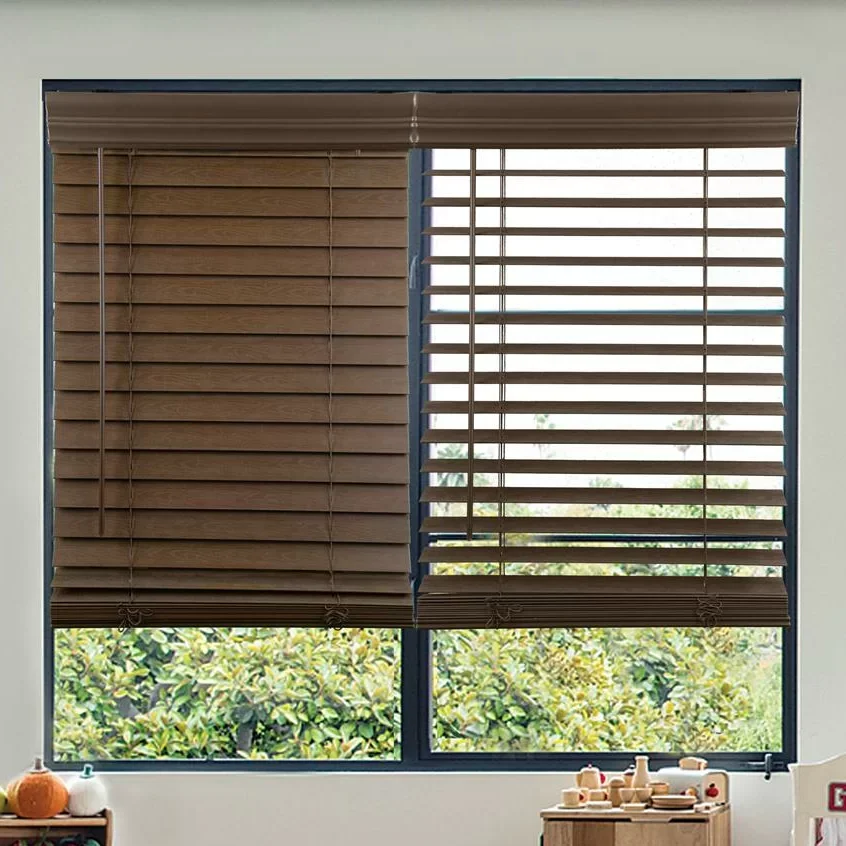 Factory Direct Wooden Blind Curtain Cordless Blinds Teak Faux Wood Wooden Vertical Venetian Blind