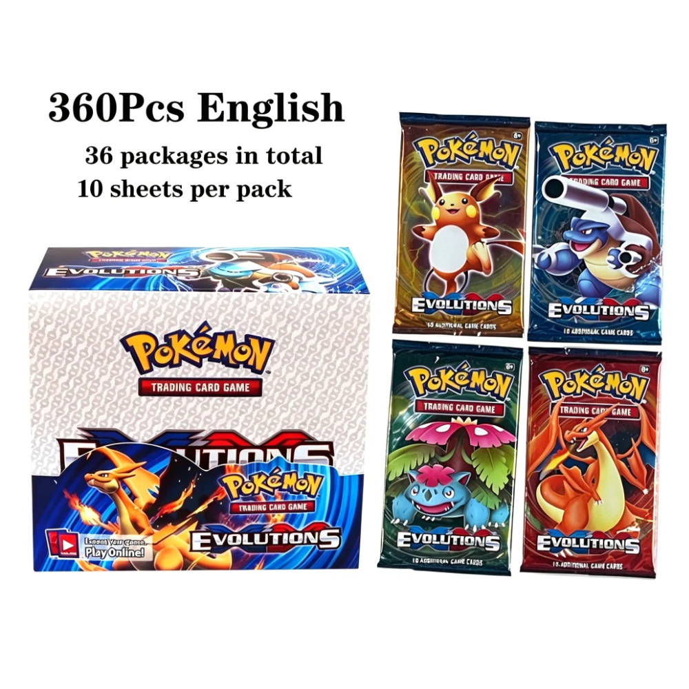 360Pcs TCG Sealed Booster Box Sun & Moon XY Evolutions Rare Holo GX Collectible Trading Cards Perfect Gift for Kids Fans