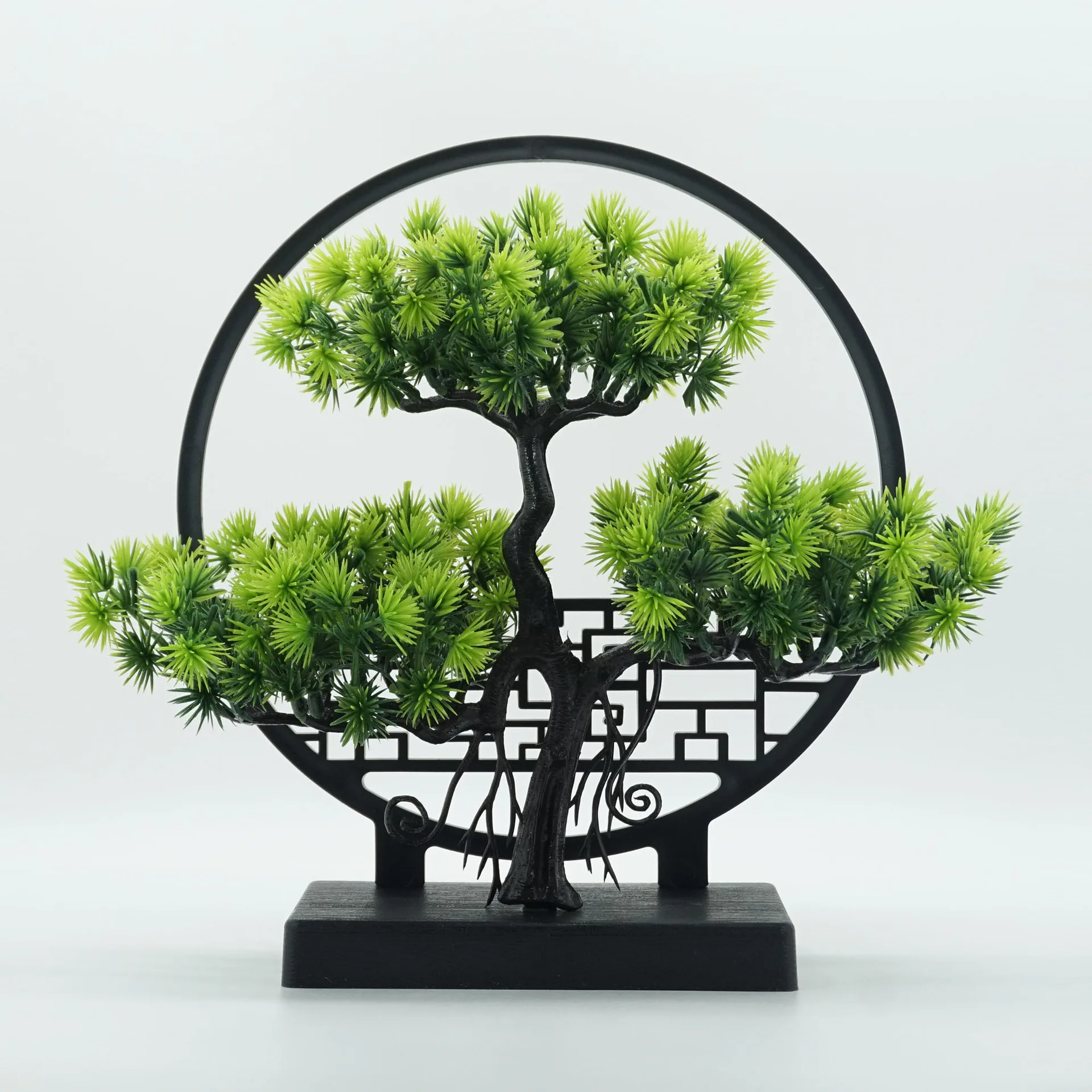 Chinese Zen Welcome Pine Potted Plant, Creative Screen Ornament Simulation Fake Pine Tree Living Room Entrance Decoration