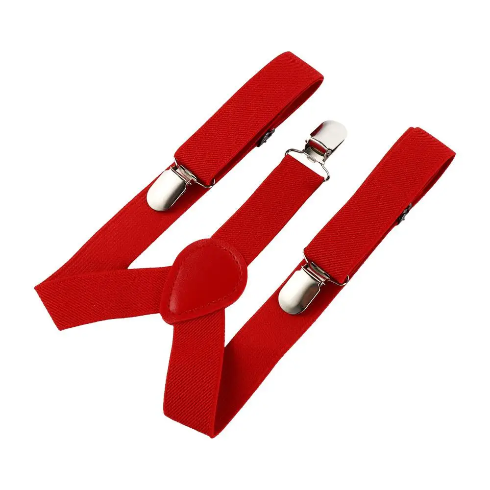 สายรัดเอวยางยืดแบบคลิป สีพื้น สำหรับเด็กผู้ชาย ชุดสายรัดกางเกงพร้อมคลิปหนีบ กิ๊บติดโบว์ไท คลิปหนีบกางเกง