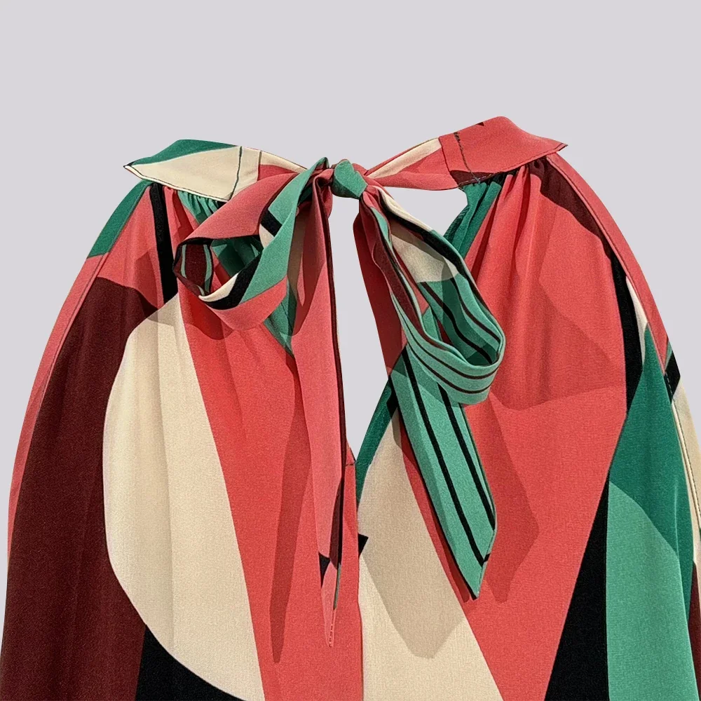 فساتين صيفية للسيدات 2025 فساتين صيفية فرنسية أنيقة فضفاضة منقوشة بدون أكمام ورقبة رسن ملفوفة للحفلات فساتين صغيرة للنساء #6