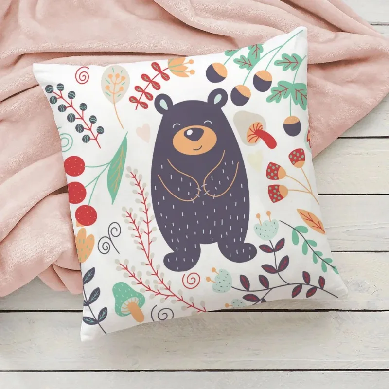 Cute Little Bear Decorative Cushion, Pillowcases for Sofa, Living Room, 40x40 Peach skin polyester pillowcase