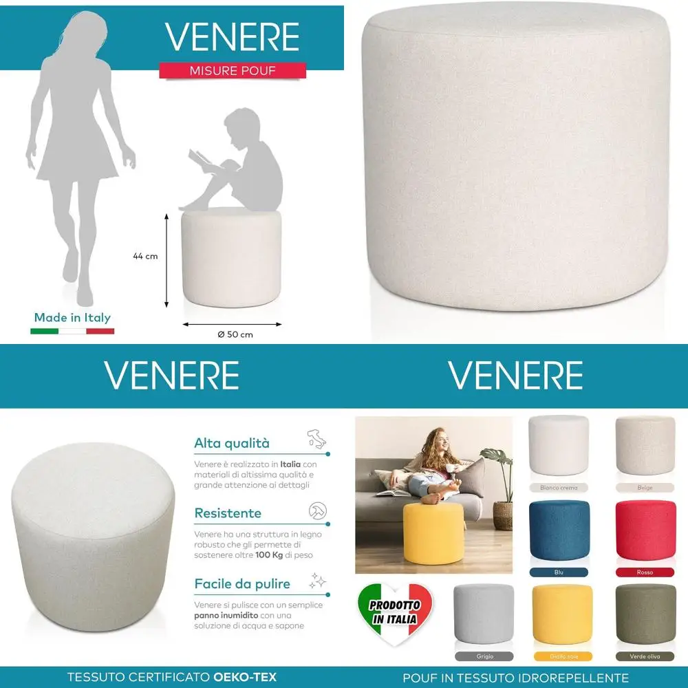 

Italian-Made 50cm White Stool for Living Room or Bedroom - Elegant Venere Design