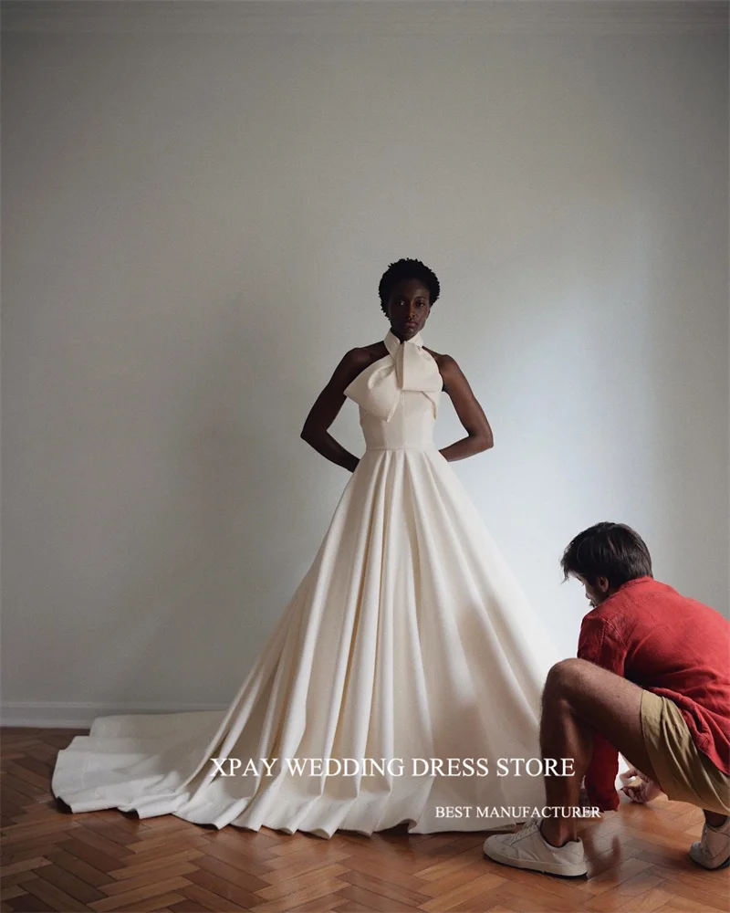 XPAY Halter A Line Wedding Dresses African Women Soft Satin Sweep Train Bridal Gowns Vestido de noiva Custom Made 2024 New