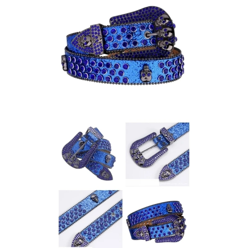 Steampunk Waist Belt with Diamond Skull Buckle Belts for Woman Girl Full Sequins Waist Straps for Fashion Enthusiasts