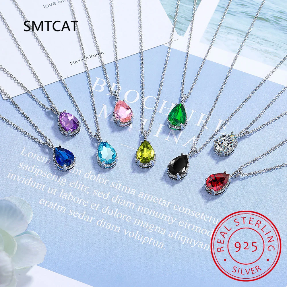 Pear 2ct Sky Blue Topaz Citrine Garnet Amethyst Pendant Necklace No Chain 925 Sterling Silver for Women Party Birthstone