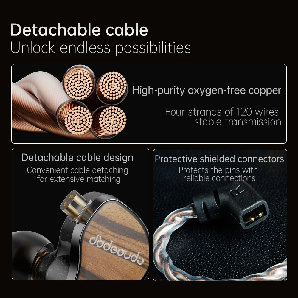 FiiO JH13 Hybrid HiFi IEMs – 1DD + 2BA Drivers, słuchawki audiofilskie z drewnianą obudową i odłączanym kablem 0,78 mm 2-pin — zdjęcie produktu 6