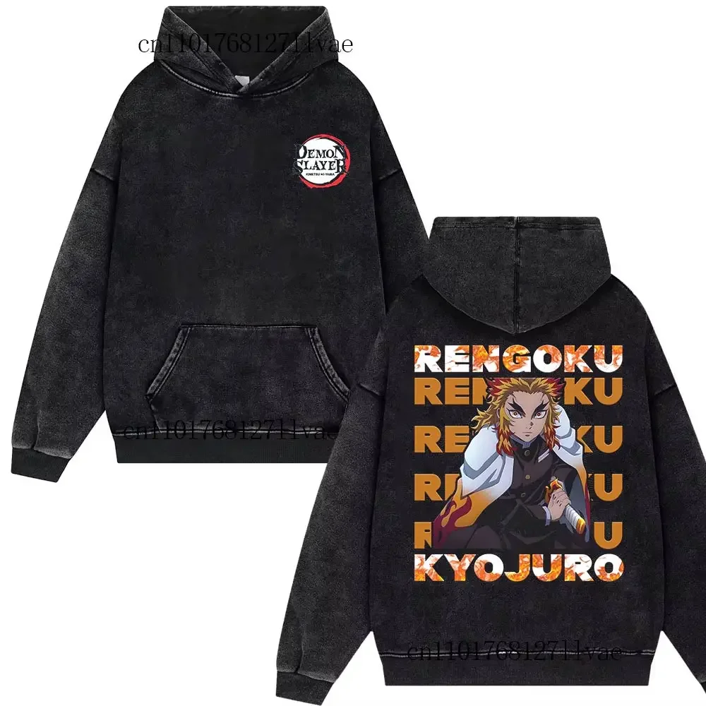 

Винтажные мужские и женские Rengoku Kyojuro ‌ Промытые толстовки Demon Slayer Harajuku, уличная одежда, хлопковый пуловер большого размера, пальто Y2k, топ в стиле аниме
