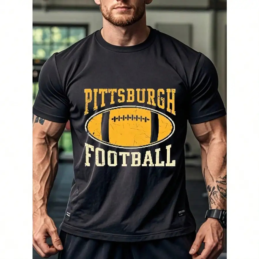

Ultra-Soft Men's Pittsburgh Football Sports Fans Vintage Tee T-Shirt Breathable Gym-Friendly Running Outdoor Adventures