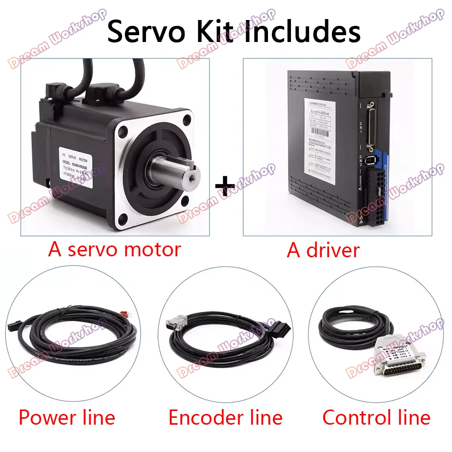 CNC Servo Motor Set 40/60/80 Small AC 200V 100W 400W 750W Servo Drive 0.75KW/0.4kw Motor 3000RPM 2.4NM 17-bit Magnetic Encoder