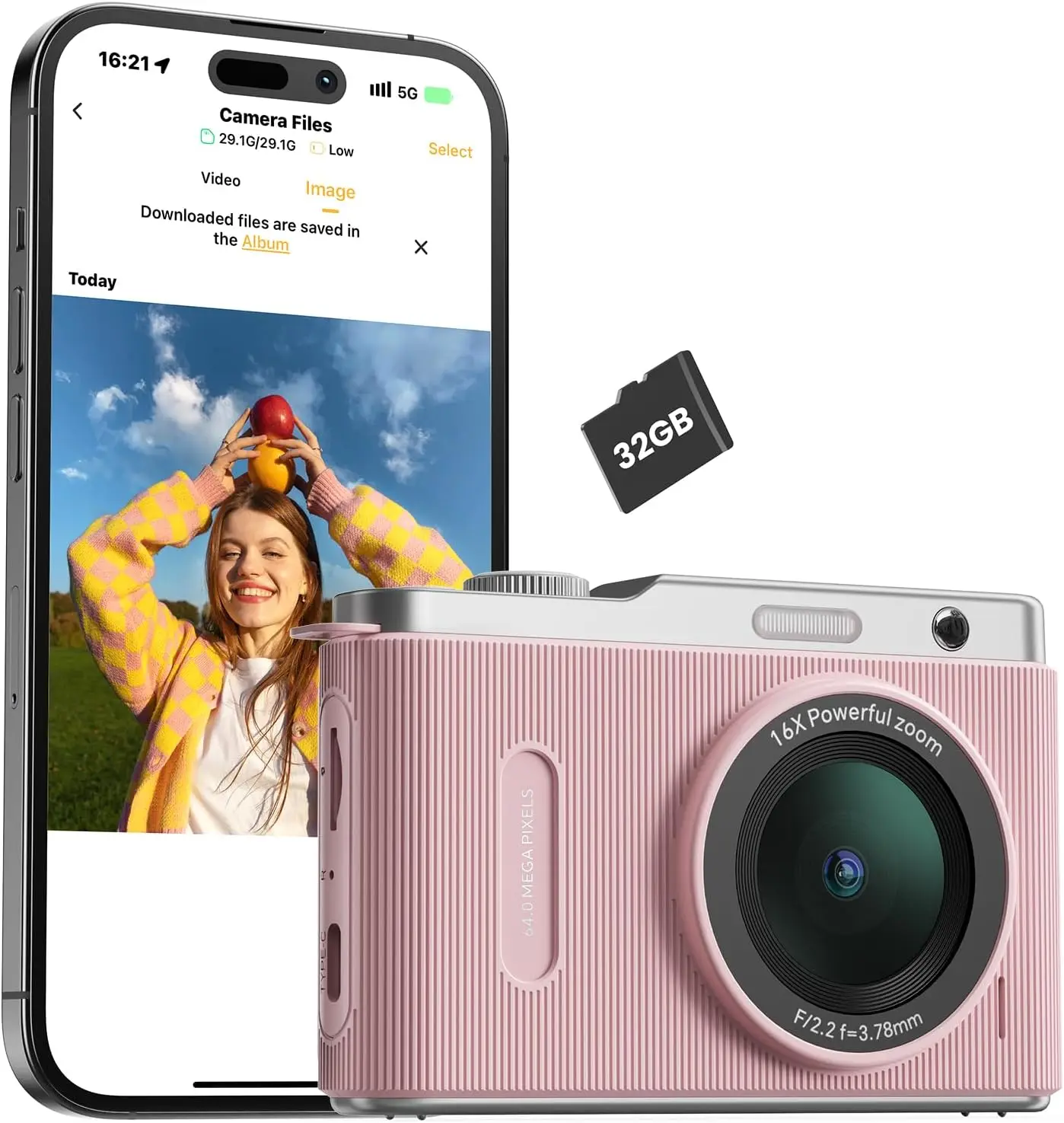 

Kids Digital Camera with Dual Lens, 64MP 4K Point and Shoot, 16X Zoom Anti-Shake, Compact Portable for Children Pink