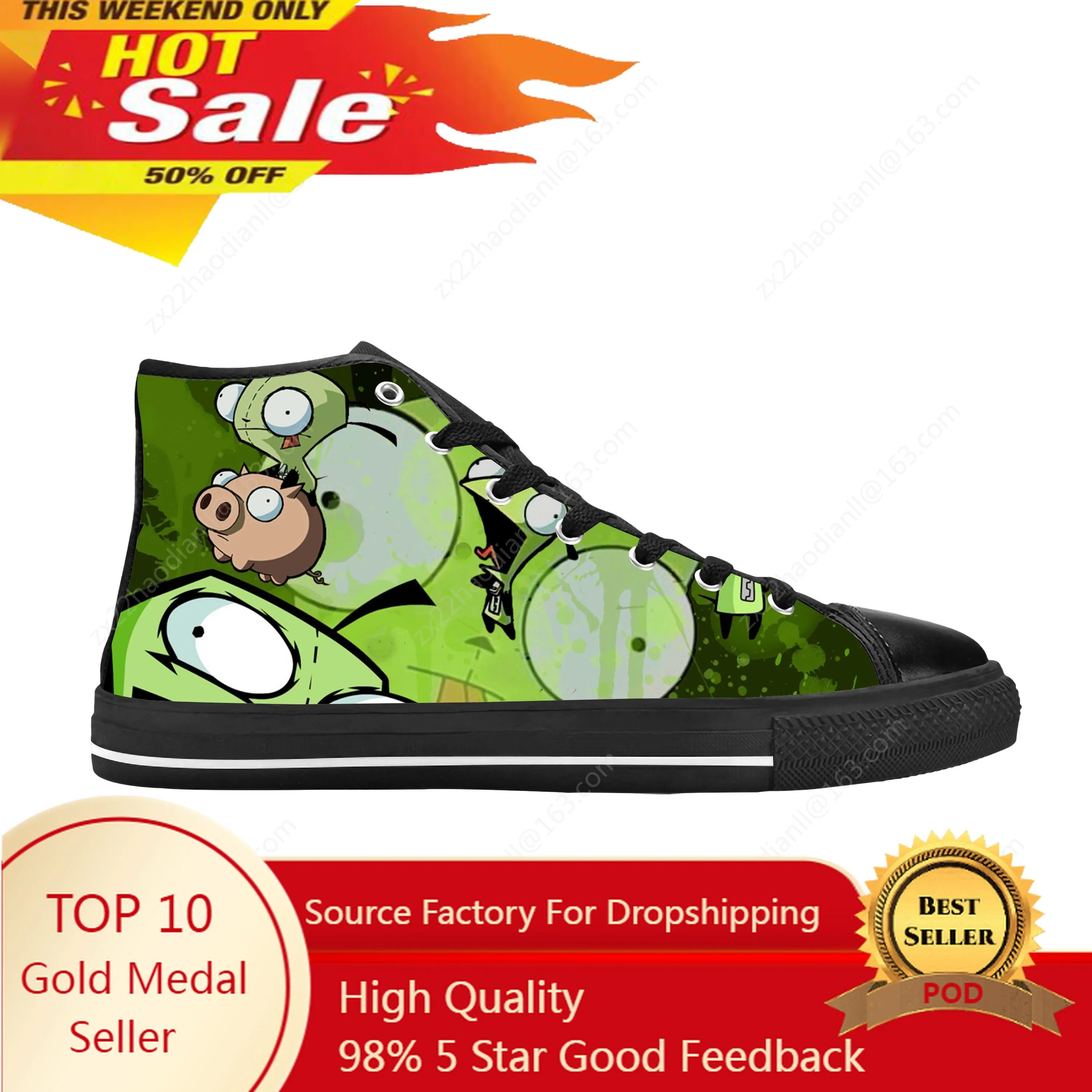 

Zim Gir Anime Cartoon Manga Comic Invader Alien Casual Cloth Shoes High Top Comfortable Breathable 3D Print Men Women Sneakers