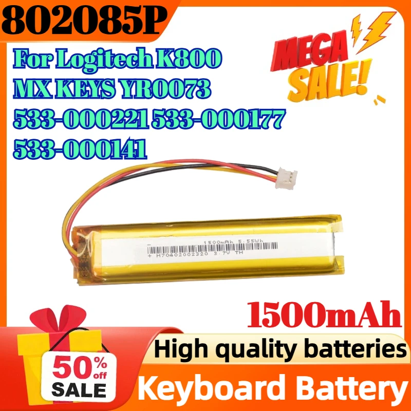 

802085P 1500mAh Digital Battery For Logitech K800 MX KEYS YR0073 533-000221 533-000177 533-000141 Keyboard Battery