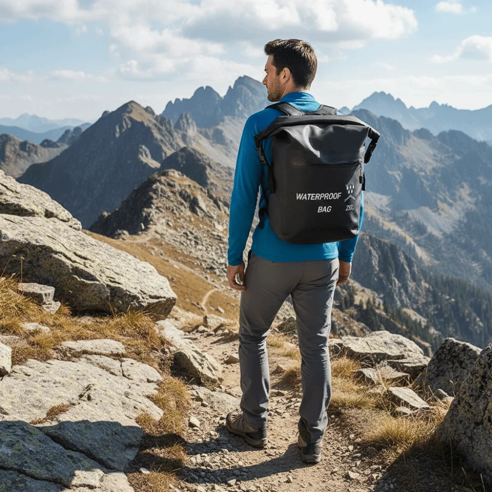 حقيبة ظهر مقاومة للماء بسعة 25 لتر، مادة سميكة، حقيبة تخزين للشاطئ مقاومة للماء، حقيبة ظهر قابلة للطي للسباحة