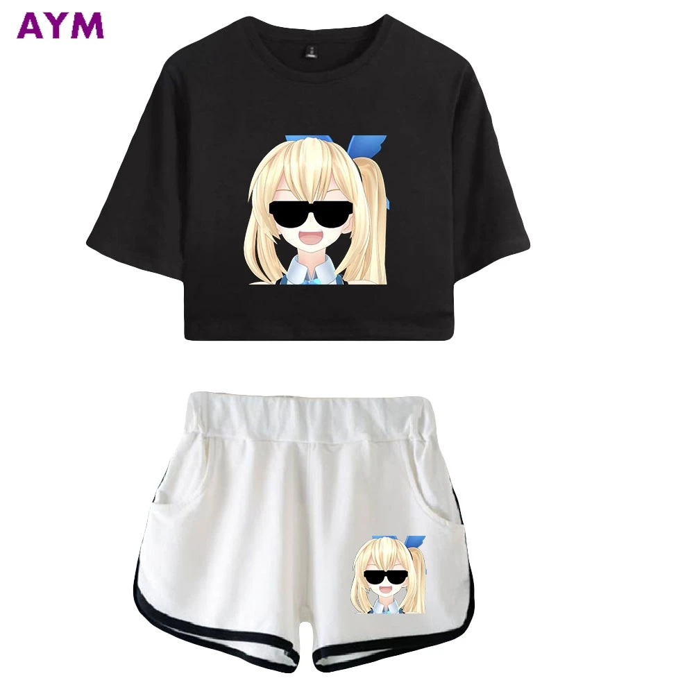 Fashion Cute Mirai Akari Two Piece Sets Shorts+short Sleeve T-shirt 2021 New Women Summer Youthful vitality Sets