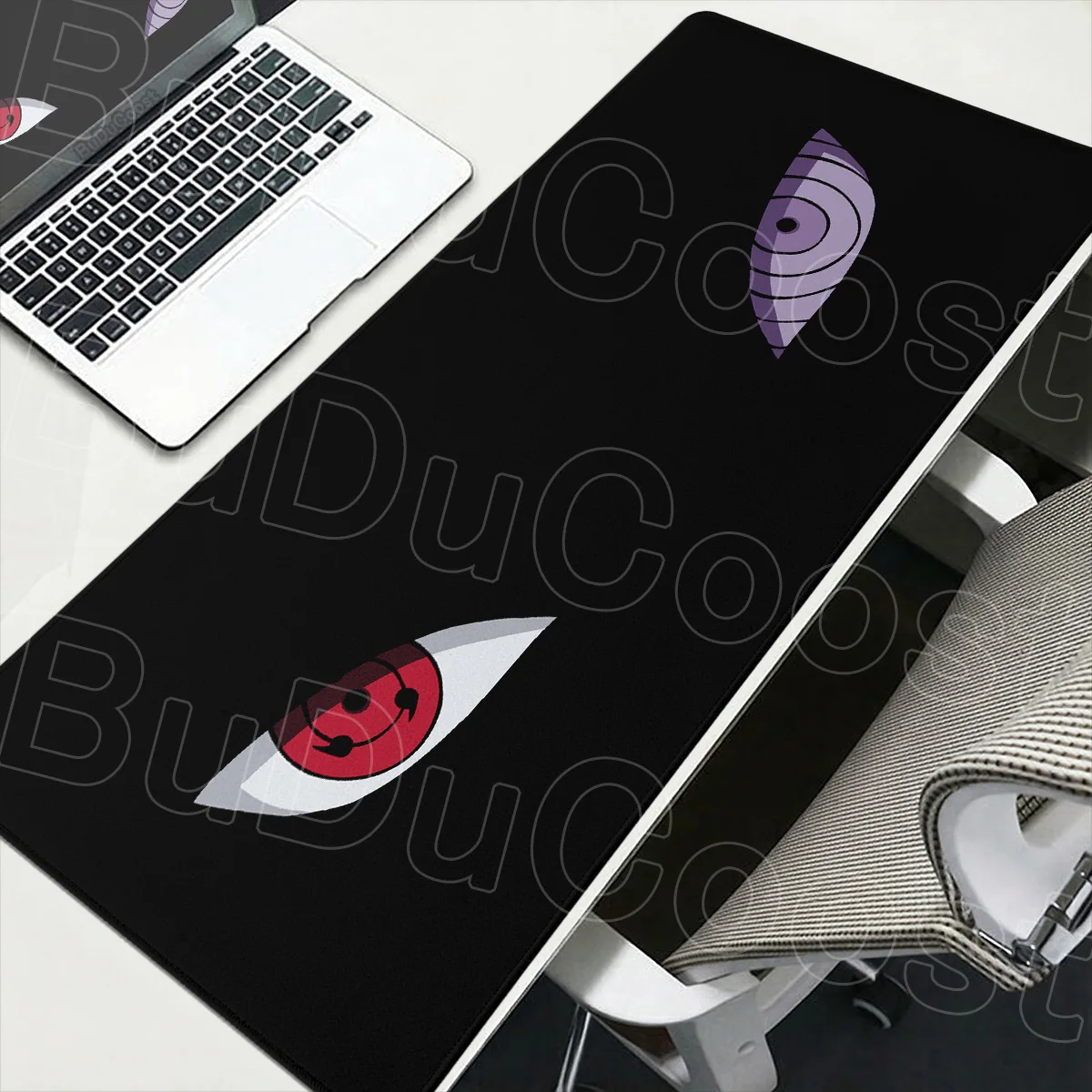 Alfombrilla de ratón minimalista Sharingan y Rinnegan para ordenador, accesorios para juegos, alfombrilla antideslizante para teclado de escritorio, color negro, Anime Naruto