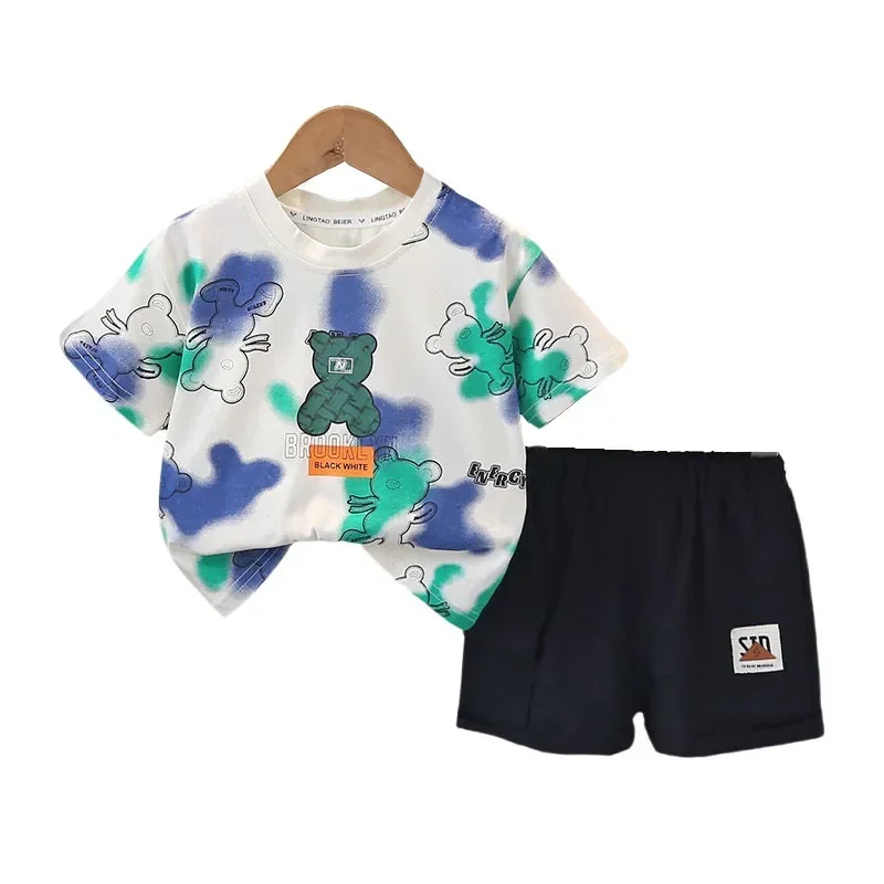 

Baby Boy Summer Clothes Toddler Outfits 2024 New Fashion Cartoon O-neck Short Sleeve T-shirts and Shorts Two Piece Set Kids Suit
