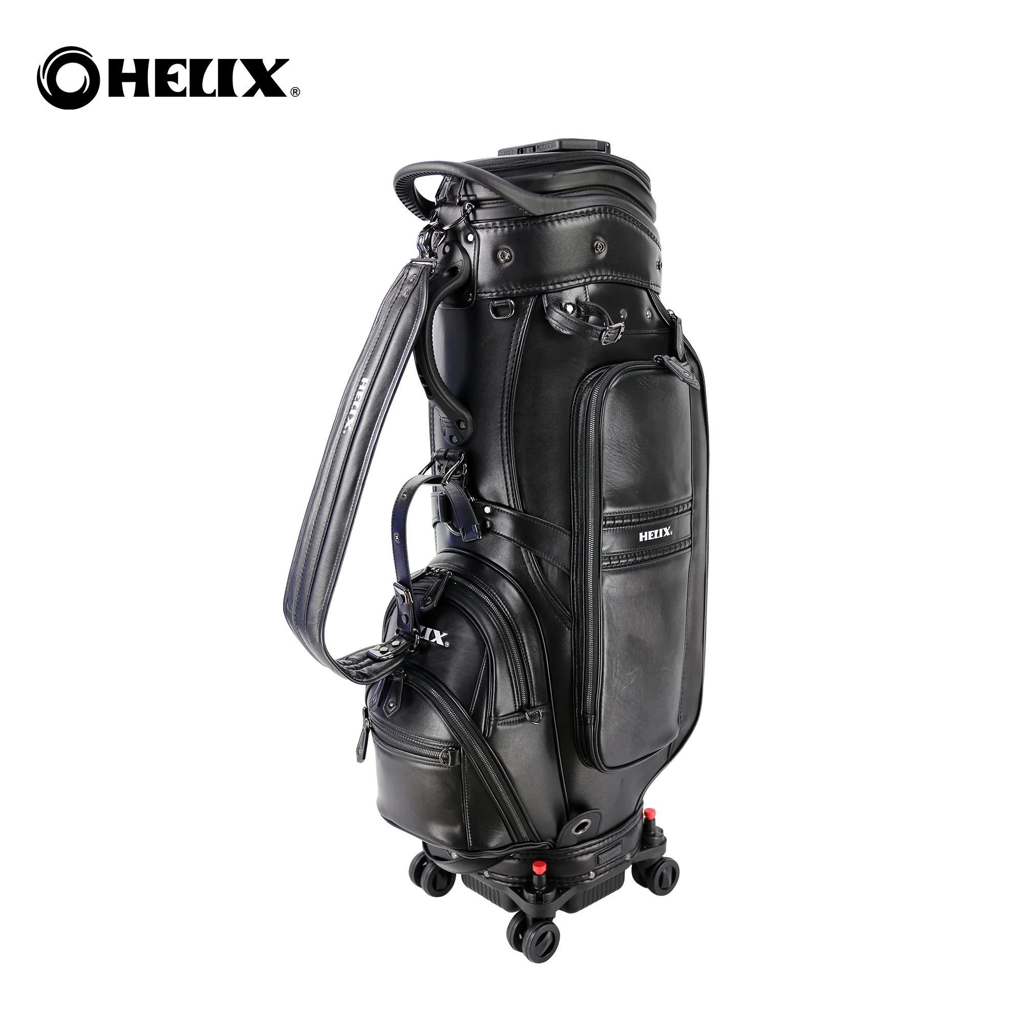 HELIX Genuine Leather Golf Cart Bag with Wheels and Retractable Cover